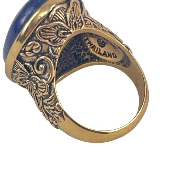 Barse Handcrafted Blue Lapis Gold-Tone Oval Ring With Floral Detailing Size 8 - Picture 7 of 9